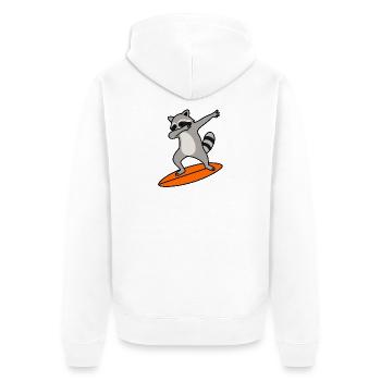 Waschbär Surf-Charme - Unisex Premium Bio Zip Hoodie - Weiß - Hinten - Thijin (182cm)