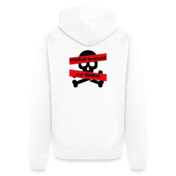 VIELFALT BEDROHT NUR EINFALT, FÜR EINE BUNTE WELT - Unisex Premium Bio Zip Hoodie - Weiß - Hinten - Thijin (182cm)