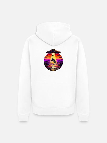 UFO-Strahl-Lochness-Monster Sonnenuntergangsneon - Unisex Premium Bio Zip Hoodie - Weiß