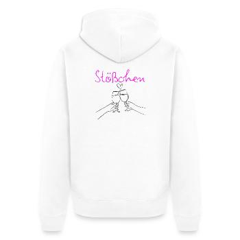STÖßCHEN, PARTY, GESELLIGKEIT, DAYDRINKING 🥂🥂🥂 - Unisex Premium Bio Zip Hoodie - Weiß - Hinten - Thijin (182cm)