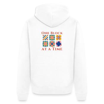 Ein Block nach dem anderen Patchwork - Unisex Premium Bio Zip Hoodie - Weiß - Hinten - Thijin (182cm)
