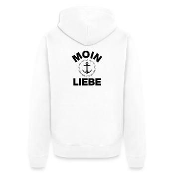 MOIN LIEBE, NORDDEUTSCHLAND, FÜR KÜSTENLIEBHABER - Unisex Premium Bio Zip Hoodie - Weiß - Hinten - Thijin (182cm)