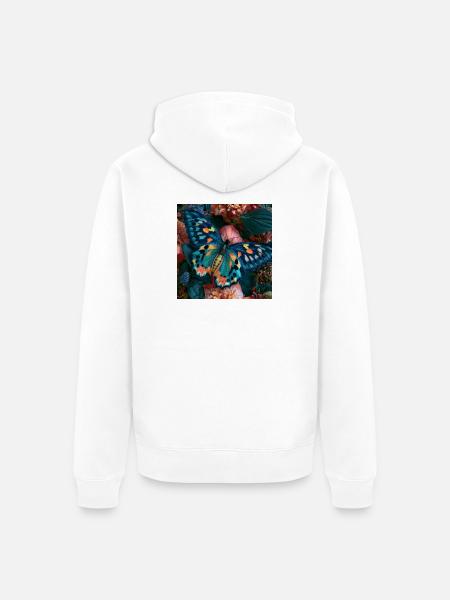 Bunter Schmetterling auf Blumen - Unisex Premium Bio Zip Hoodie - Weiß