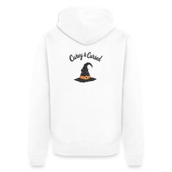 Curvy & Cursed Hexenhut – Vintage Halloween - Unisex Premium Bio Zip Hoodie - Weiß - Hinten - Thijin (182cm)