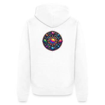 Kosmisches Sonnenmandala - Unisex Premium Bio Zip Hoodie - Weiß - Hinten - Thijin (182cm)