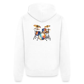 Farbexplosion Schlagzeug-Set - Unisex Premium Bio Zip Hoodie - Weiß - Hinten - Thijin (182cm)