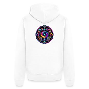 Psy Circle Kosmischer Wirbel - Unisex Premium Bio Zip Hoodie - Weiß - Hinten - Thijin (182cm)