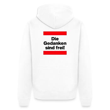 DIE GEDANKEN SIND FREI! GEGEN MAULKÖRBE FÜR FRIEDE - Unisex Premium Bio Zip Hoodie - Weiß - Hinten - Thijin (182cm)