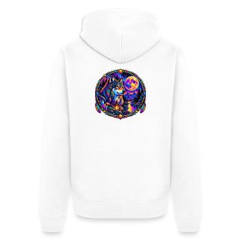 Kosmischer Wolf im Mondlicht - Unisex Premium Bio Zip Hoodie - Weiß - Hinten - Thijin (182cm)