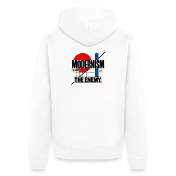 Modernismus ist nicht der Feind - Unisex Premium Bio Zip Hoodie - Weiß - Hinten - Thijin (182cm)