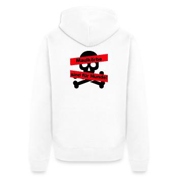 PRO MEINUNGSFREIHEIT, MAULKÖRBE SIND FÜR HUNDE - Unisex Premium Bio Zip Hoodie - Weiß - Hinten - Thijin (182cm)