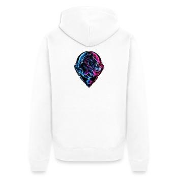 Neon Wolf Mond Geometrie - Unisex Premium Bio Zip Hoodie - Weiß - Hinten - Thijin (182cm)