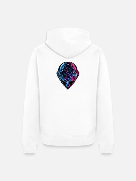 Neon Wolf Mond Geometrie - Unisex Premium Bio Zip Hoodie - Weiß