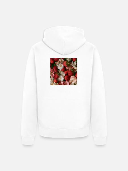 Romantische Erdbeeren und Blumen - Unisex Premium Bio Zip Hoodie - Weiß