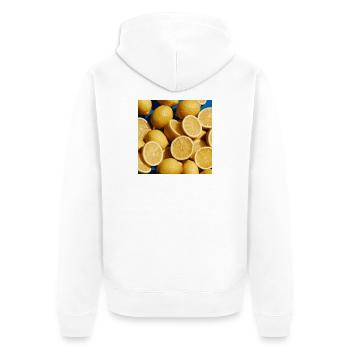 Gelbe Zitronen auf blauem Hintergrund - Unisex Premium Bio Zip Hoodie - Weiß - Hinten - Thijin (182cm)