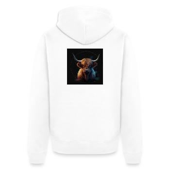 Highland Rind - Unisex Premium Bio Zip Hoodie - Weiß - Hinten - Thijin (182cm)