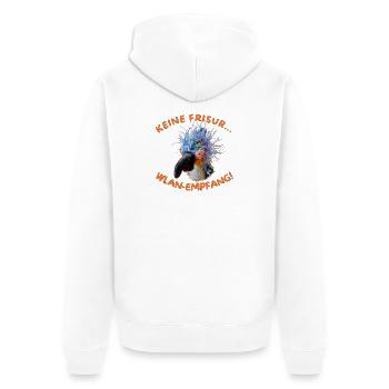 Krallo Kreisch™'s WLAN-Empfang statt(liche) Frisur - Unisex Premium Bio Zip Hoodie - Weiß - Hinten - Thijin (182cm)
