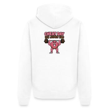 Cheat Day ist jeden Tag Donut Fitness Design - Unisex Premium Bio Zip Hoodie - Weiß - Hinten - Thijin (182cm)