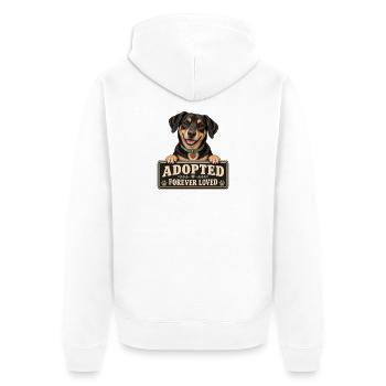 Schwarzbrauner Hund Adoption – Forever Loved - Unisex Premium Bio Zip Hoodie - Weiß - Hinten - Thijin (182cm)
