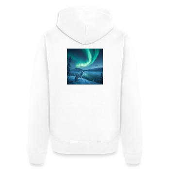 Polarfuchs — Nordlichter - Unisex Premium Bio Zip Hoodie - Weiß - Hinten - Thijin (182cm)