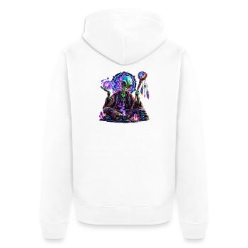 Kosmisches Alien-Orakel – Mystisches Alien Design - Unisex Premium Bio Zip Hoodie - Weiß - Hinten - Thijin (182cm)