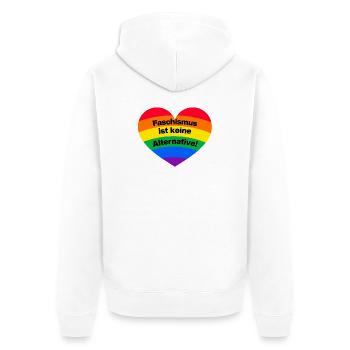 FASCHISMUS IST KEINE ALTERNATIVE. NIE WIEDER - Unisex Premium Bio Zip Hoodie - Weiß - Hinten - Thijin (182cm)