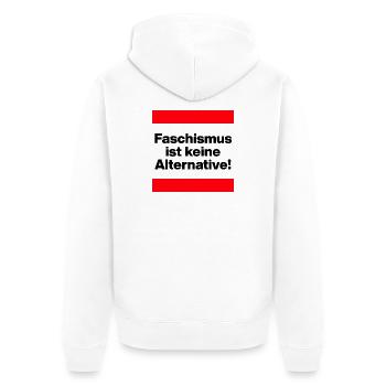 FASCHISMUS IST KEINE ALTERNATIVE. NIE WIEDER - Unisex Premium Bio Zip Hoodie - Weiß - Hinten - Thijin (182cm)