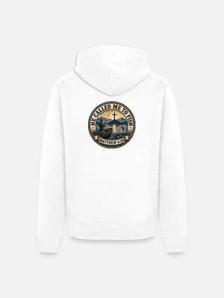 Er rief mich zum Fischen. - Unisex Premium Bio Zip Hoodie - Weiß