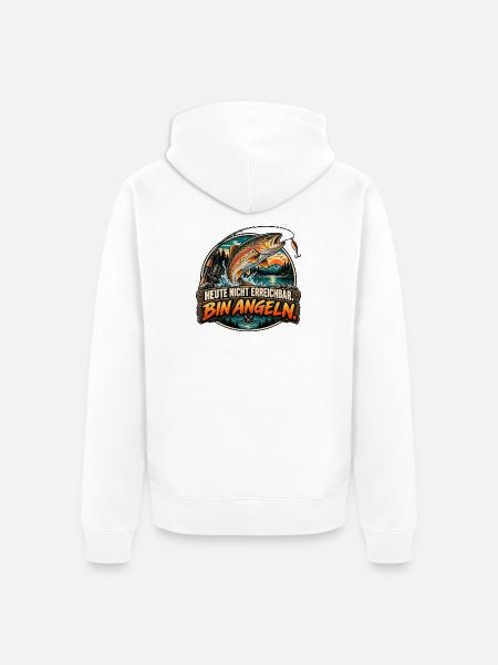 Heute nicht erreichbar. Bin angeln. - Unisex Premium Bio Zip Hoodie - Weiß