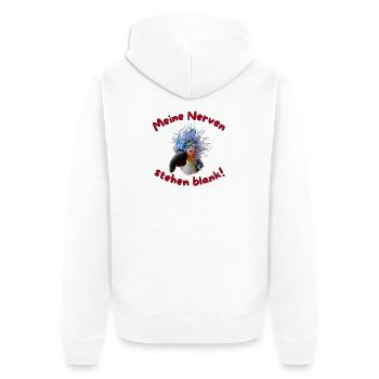 Krallo Kreisch™  Meine Nerven stehen blank! - Unisex Premium Bio Zip Hoodie - Weiß - Hinten - Thijin (182cm)