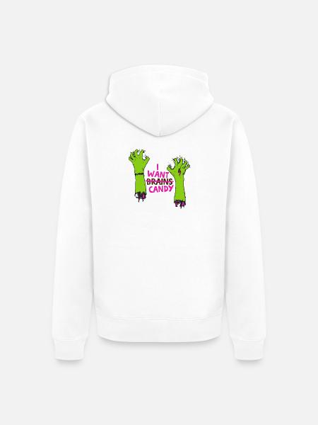 Zombiehände mit Candy-Spruch - Unisex Premium Bio Zip Hoodie - Weiß