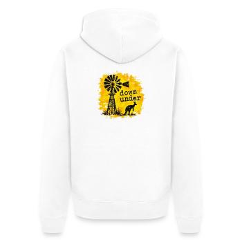 Australia - Down Under - Australien - Windrad - Unisex Premium Bio Zip Hoodie - Weiß - Hinten - Thijin (182cm)