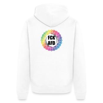FCK AFD Regenbogen Mandala - Bunt statt Braun - Unisex Premium Bio Zip Hoodie - Weiß - Hinten - Thijin (182cm)