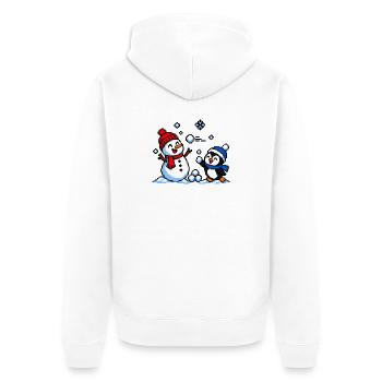 Winter Schneeballschlacht – Pixel Art - Unisex Premium Bio Zip Hoodie - Weiß - Hinten - Thijin (182cm)