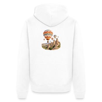 Ballonfahrt über Kappadokische Felsen - Unisex Premium Bio Zip Hoodie - Weiß - Hinten - Thijin (182cm)