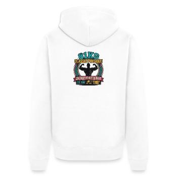 81KG Classic Physique - College Athletic  - Unisex Premium Bio Zip Hoodie - Weiß - Hinten - Thijin (182cm)