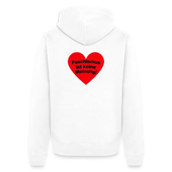FASCHISMUS IST KEINE MEINUNG, NIE WIEDER IST JETZT - Unisex Premium Bio Zip Hoodie - Weiß - Hinten - Thijin (182cm)