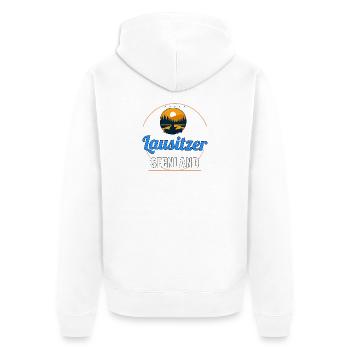 Lausitzer Seenland – Badge Shirt - Unisex Premium Bio Zip Hoodie - Weiß - Hinten - Thijin (182cm)
