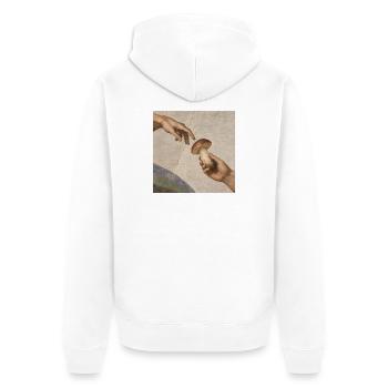 Entstehung des Porcini-Pilz-Tees - Unisex Premium Bio Zip Hoodie - Weiß - Hinten - Thijin (182cm)