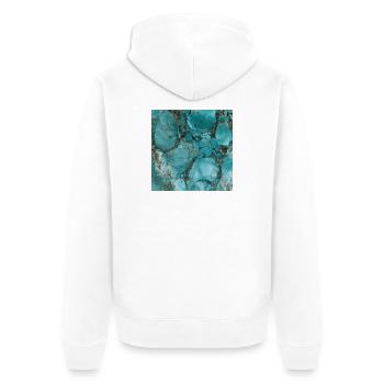 Aquamarin-türkisfarbener Marmor - Unisex Premium Bio Zip Hoodie - Weiß - Hinten - Thijin (182cm)