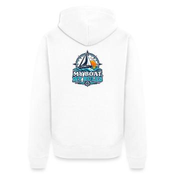 Mein Boot, meine Regeln | Zeilen & Boot - Unisex Premium Bio Zip Hoodie - Weiß - Hinten - Thijin (182cm)