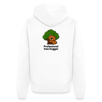 Bär umarmt Baum – Umweltheld - Unisex Premium Bio Zip Hoodie - Weiß - Hinten - Thijin (182cm)