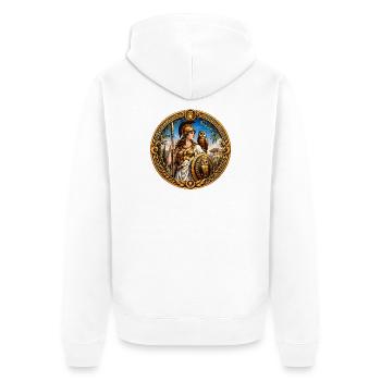 Athene mit Speer, Schild und Eulen - Unisex Premium Bio Zip Hoodie - Weiß - Hinten - Thijin (182cm)