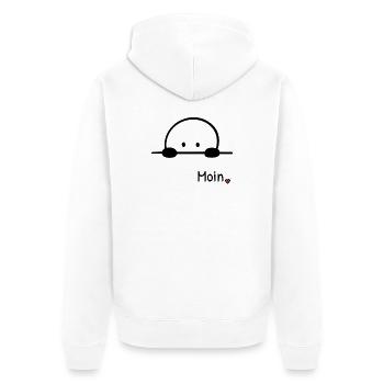 Moin. | Kleine Guckfigur mit Herz regionaler Gruss - Unisex Premium Bio Zip Hoodie - Weiß - Hinten - Thijin (182cm)