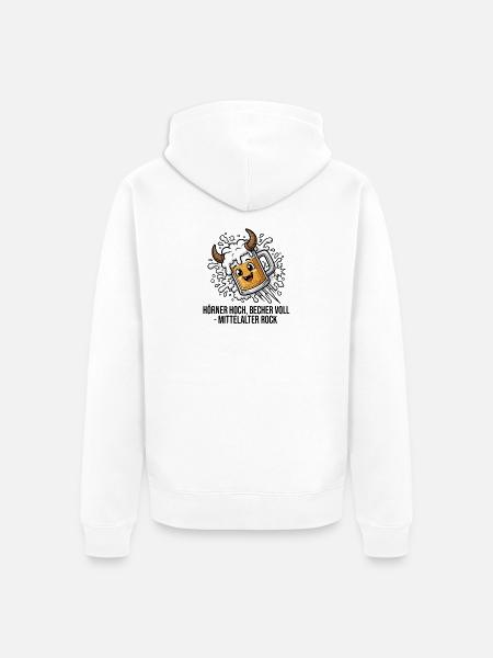 Bierkrug mit Hörnern Mittelalter-Rock - Unisex Premium Bio Zip Hoodie - Weiß