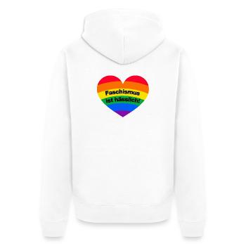 FASCHISMUS IST HÄSSLICH, NIE WIEDER IST JETZT - Unisex Premium Bio Zip Hoodie - Weiß - Hinten - Thijin (182cm)