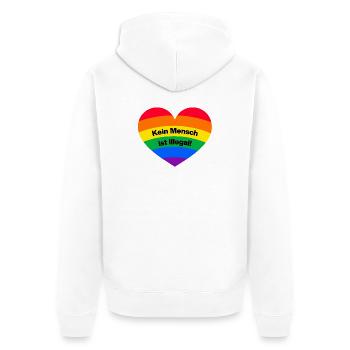 KEIN MENSCH IST ILLEGAL REGENBOGEN, GEGEN RECHTS - Unisex Premium Bio Zip Hoodie - Weiß - Hinten - Thijin (182cm)