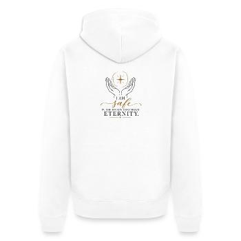 Sicher in Gottes Hand - Unisex Premium Bio Zip Hoodie - Weiß - Hinten - Thijin (182cm)