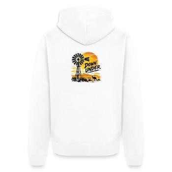Australia - Down Under - Australien - Windrad - Unisex Premium Bio Zip Hoodie - Weiß - Hinten - Thijin (182cm)