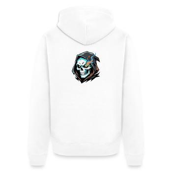 Sensenmann-Schädel mit feurigen Augen und blauen Flammen - Unisex Premium Bio Zip Hoodie - Weiß - Hinten - Thijin (182cm)